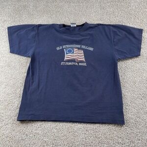 Vintage Old Sturbridge Village Time Out Shirt Mens XL Blue Flag Patriotic Tee